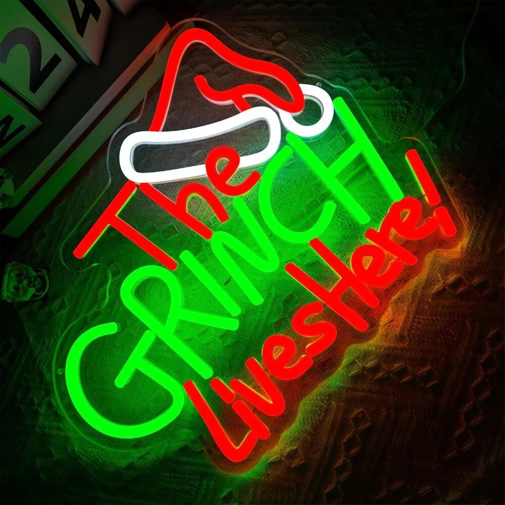 Christmas Live Here Neon Sign  Led Candy Dimmable Light Up Sign for Party Kids
